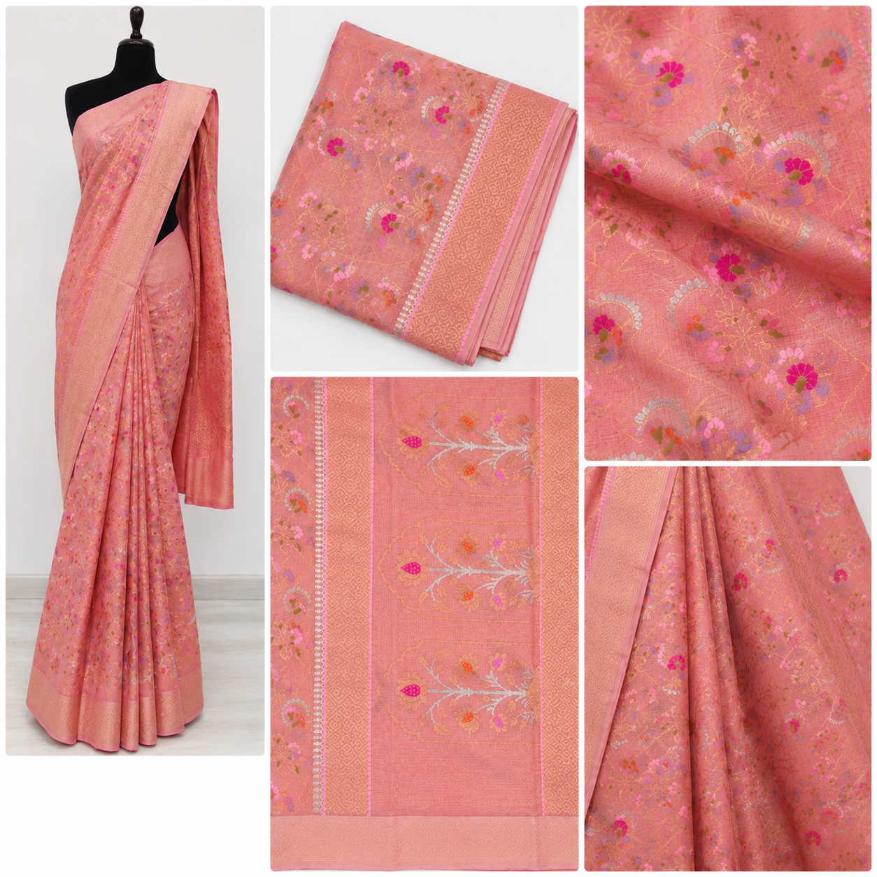 Noor Doria Pastel Pink Handcrafted Kota Doria Saree