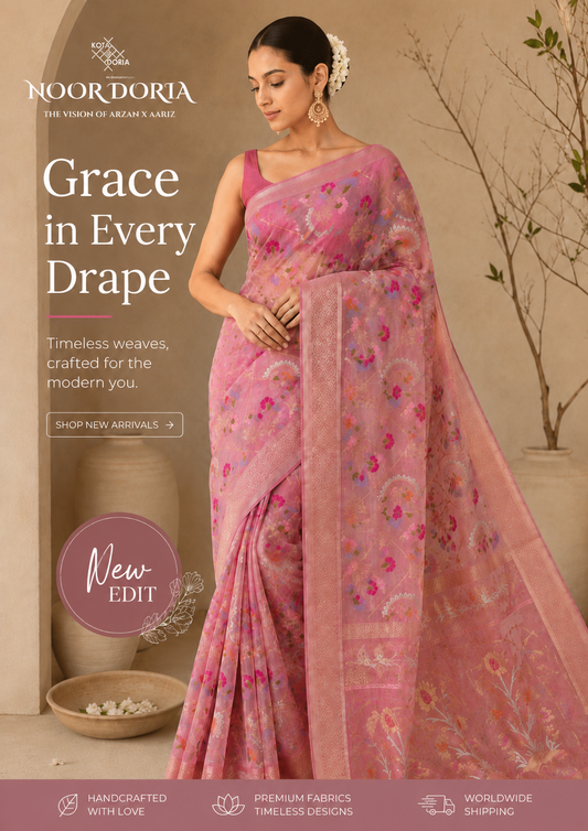 Noor Doria Pastel Pink Handcrafted Kota Doria Saree