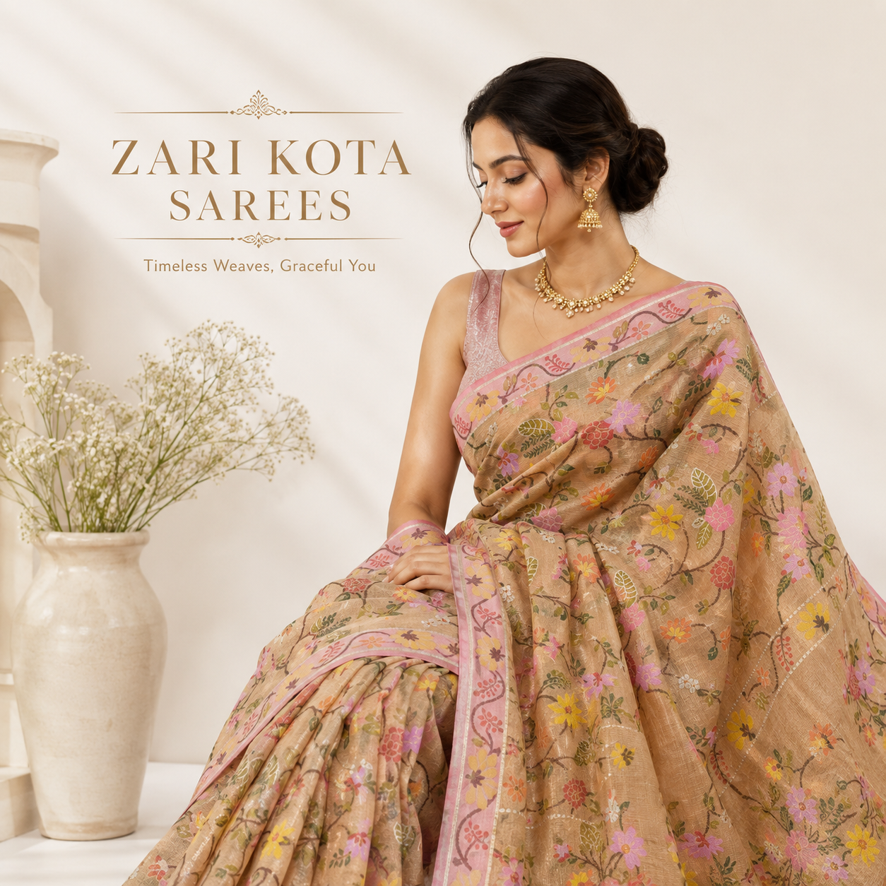 Beautiful Zari Kota Cotton Saree with Elegant Blouse