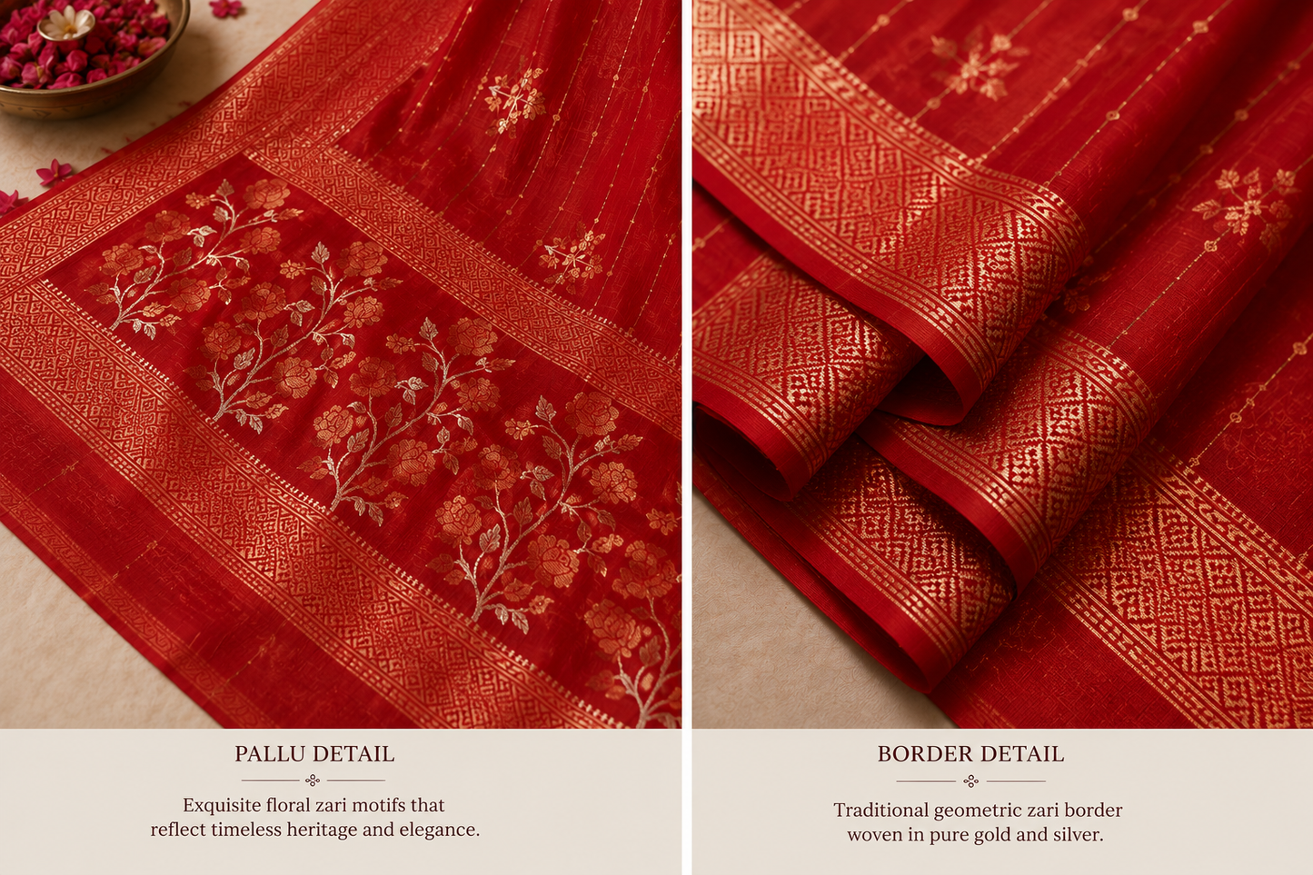 Premium Handwoven Zari Kota Saree – Ruby Red Floral Jaal
