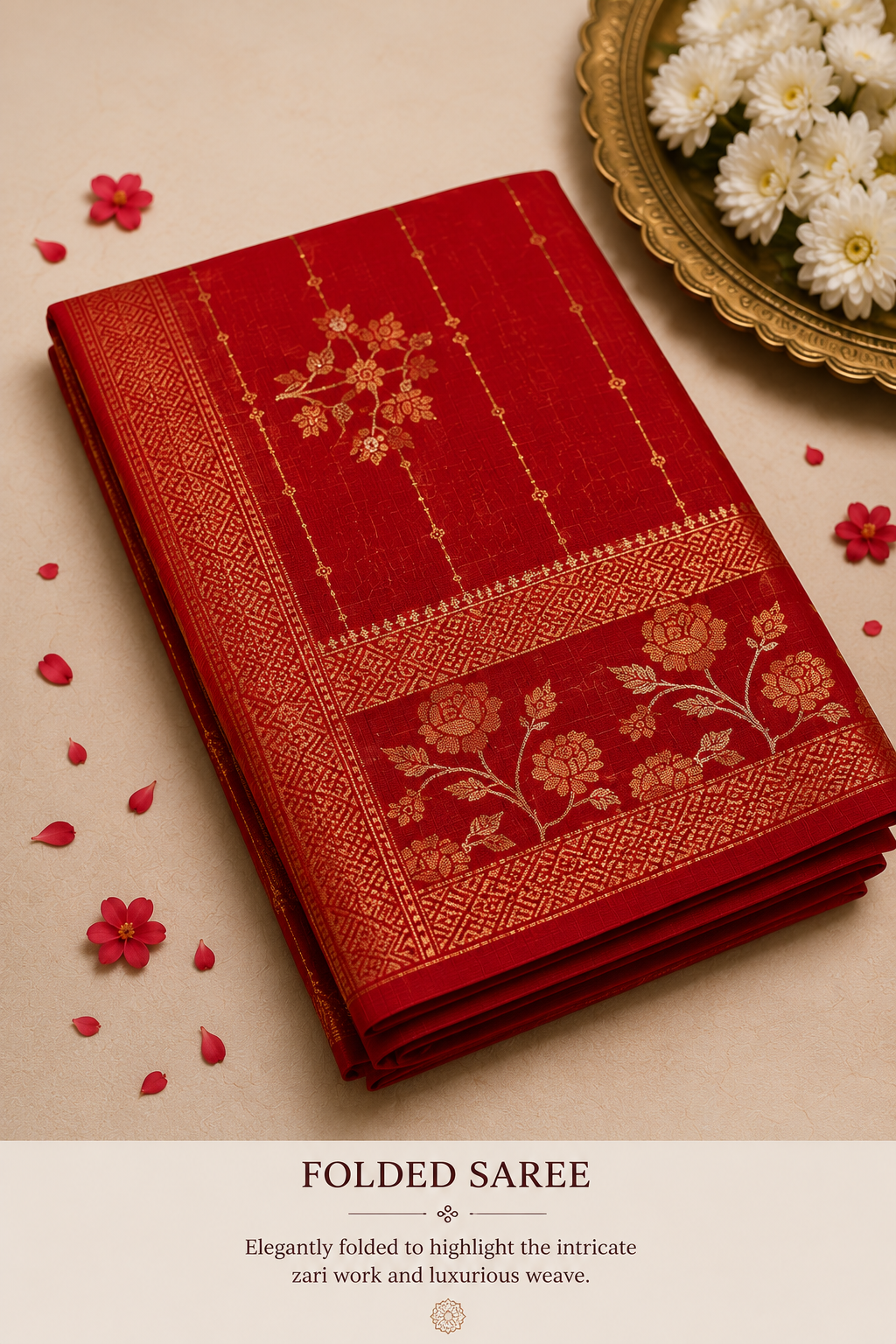 Premium Handwoven Zari Kota Saree – Ruby Red Floral Jaal