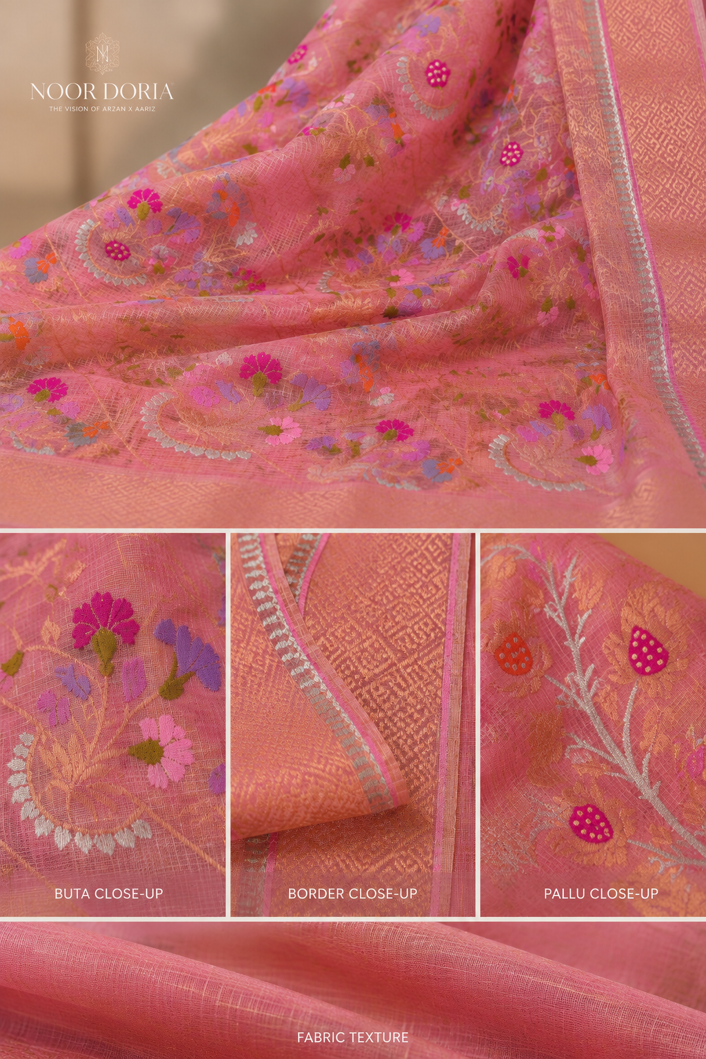 Noor Doria Pastel Pink Handcrafted Kota Doria Saree