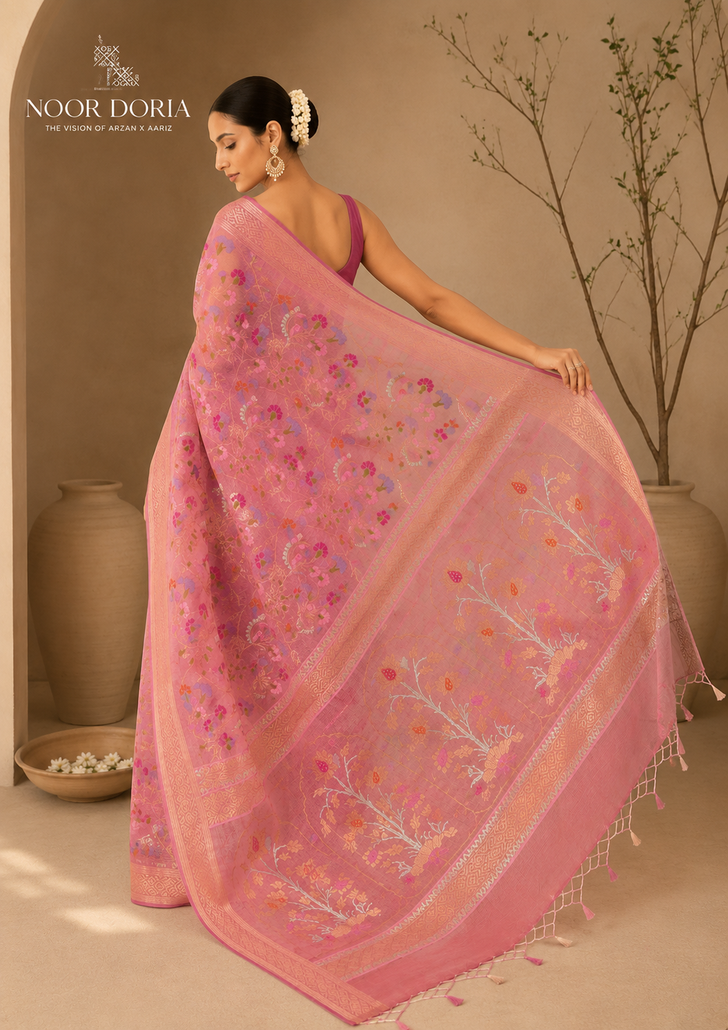 Noor Doria Pastel Pink Handcrafted Kota Doria Saree